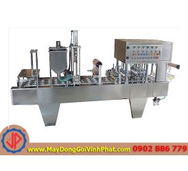 Dây chuyền máy chiết rót dán miệng hộp sữa chua tự động giá rẻ