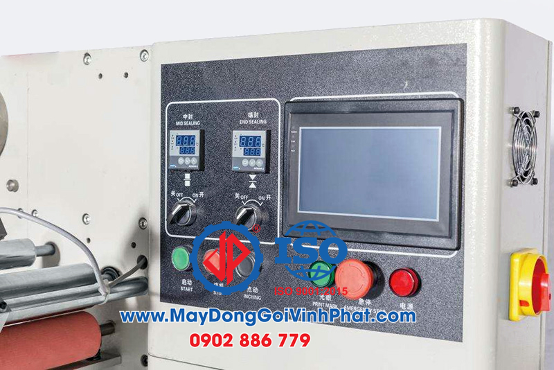 Máy đóng gói bánh kẹo dạng nằm được lập trình PLC. điều khiển bằng màn hình cảm ứng HMI